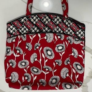 Vera Bradley | Deco Daisy 15” x 15” Red Black White Floral Tote Snap Closure